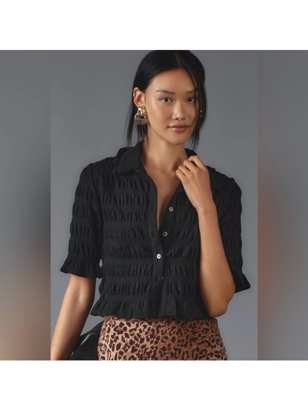 Maeve Anthropologie Smocked Button-Front Top Size Medium
